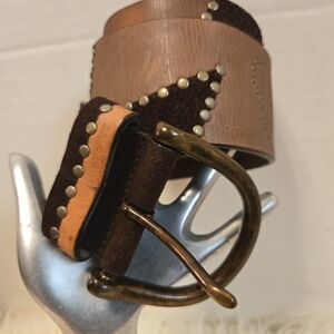 Studded Brown and Tan Leather Belt